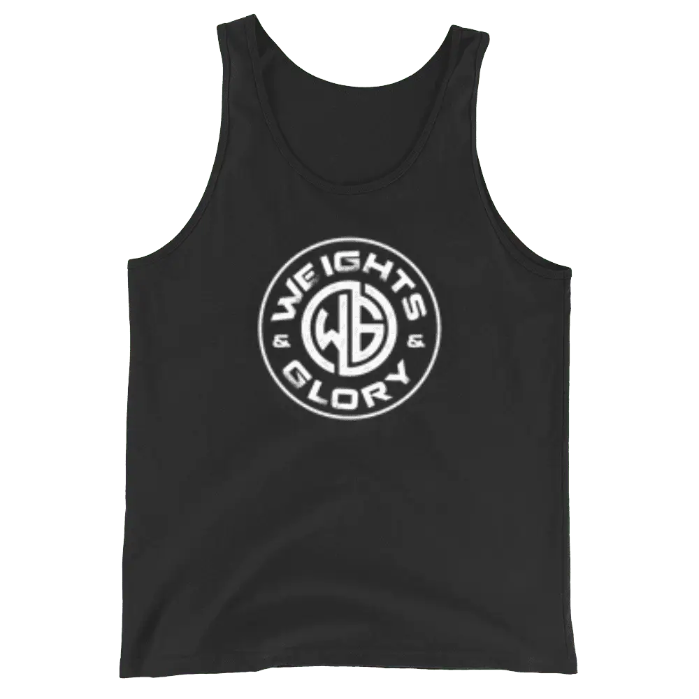 Talk is Cheap Shirt FRONT Front view of the Weights & Glory 'Talk is Cheap' tank top displaying the Weights & Glory Logo