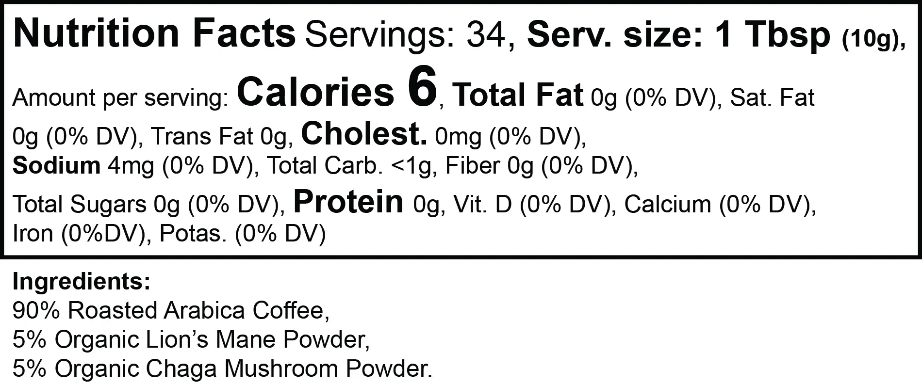 Vitality Mushroom Coffee 6 Vitality Mushroom Coffee Nutrition Facts